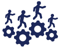 Icon of people figures walking on gears